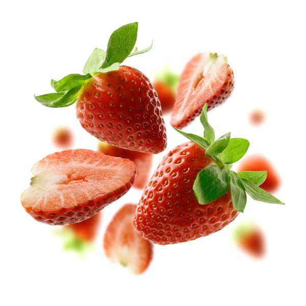 Strawberry berry levitating on a white background.